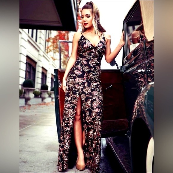 Soieblu Ivy League Sequin Maxi Dress Black Wine - Picture 1 of 11